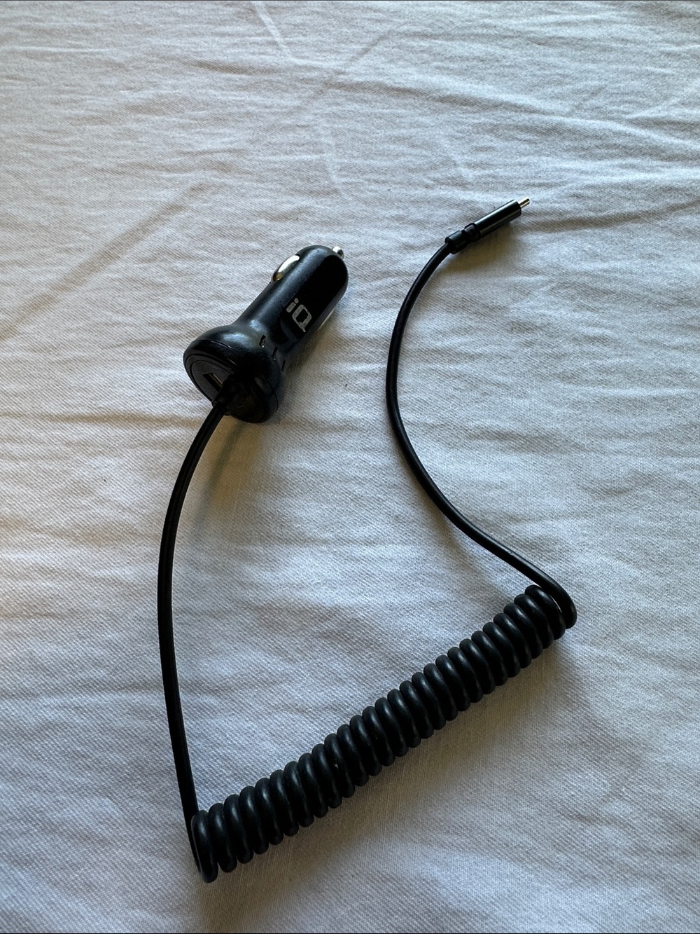 Black Coiled Car Charger Cable